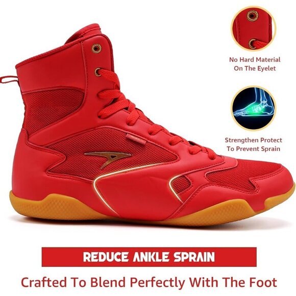 ?Men Red Wrestling Shoes Boxing Shoes High Top Fitness Zero Drop Sole Sneakers main image 5